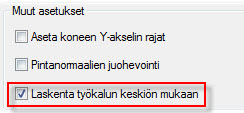 127 TÖRMÄYSTARKASTELU Kohdassa Työkalun akselin ohjaus sivulla 106 käsitellään sitä, kuinka sivukallistuskulmaa ja pinnan isometrisiä suuntia käytetään työkalun akselin kulman laskemiseen.
