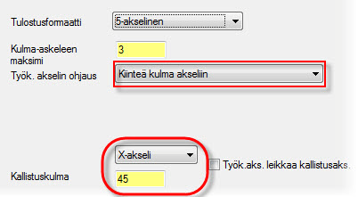 Työkalun akselin kiinteän kulman käyttö 1 Avaa operaation työstöradan parametrit ja