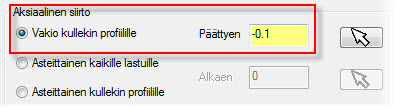 Tämä parametri siirtää työstörataa pitkin työkalun akselia annetun arvon verran.