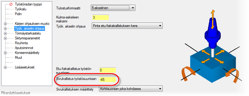 76 TYÖPINNAN GEOMETRIA JA TYÖSTÖRADAN LASTUT 8 Sulje Spiraalityöstön lisävalinnoista Ensimmäinen profiili. 9 Aktivoi Etäisyys-parametri.