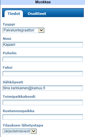 Kaikkiin Kainuun soten kuntiin on määritettävä sähköpostiosoite. Se tehdään seuraavasti: 5. Klikkaa esim.