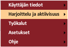 Näin muokkaat harjoitusohjelmaasi ja tavoitettasi Harjoitustiedot asetaan ensimmäisellä käyttökerralla. Tämän jälkeen pääset muokkaamaan niitä Kuntovalmentajan oikean ylälaidan Valikosta.