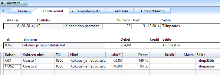 huomiopallo, on ko. tilin seurantakoodi 1 (=vapaaehtoinen kohdevienti), eikä kohdevientiä ole syötetty. Tositteen voi kuitenkin tallentaa.
