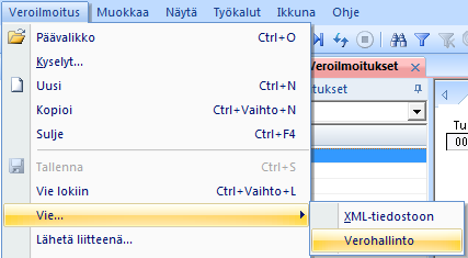 Veroilmoitusliittymällä lähetys käynnistetään seuraavasti: Veroilmoitukset listalta valitaan lähetettävä veroilmoitus.