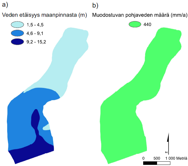 6 Tulokset 6.1 Haavoittuvuusanalyysi Kourinkangas A Kourinkankaalla pohjaveden etäisyys maanpinnasta vaihtelee noin kahdesta metristä yli 13 metriin (Seppälä 2004).
