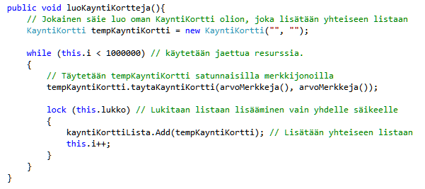 16 Koodiesimerkki 6. Sovellus 1: n pääohjelma sekventiaalisesti Koodiesimerkki 8:ssa sovellus on toteutettu käyttäen perinteistä säikeistysmallia.