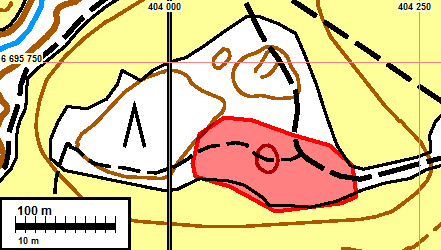 4 Nicby (Nikkilä) Västeråkern muinaisjäännösrekisterin mukainen muinaisjäännösrajaus punaisella. Tarkkuusinventointi Sipoon kunnalla on vireillä asemakaava Nikkilän kartanon alueella.