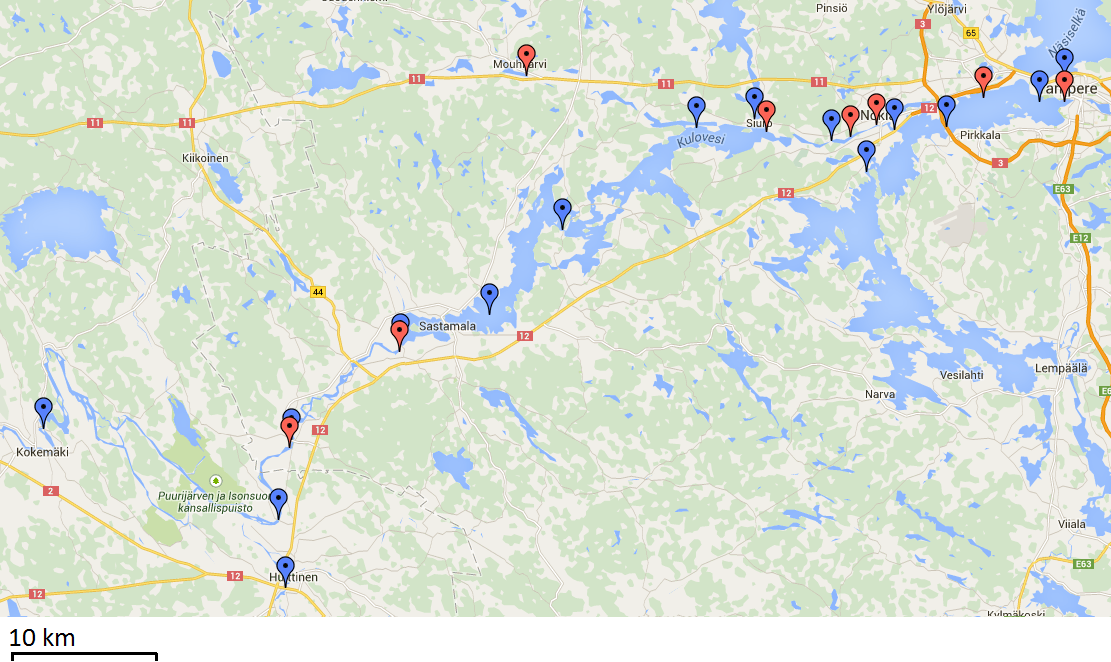 36 Näytteenottokierroksia oli ennen tätä työtä ehditty toteuttaa seitsemän.