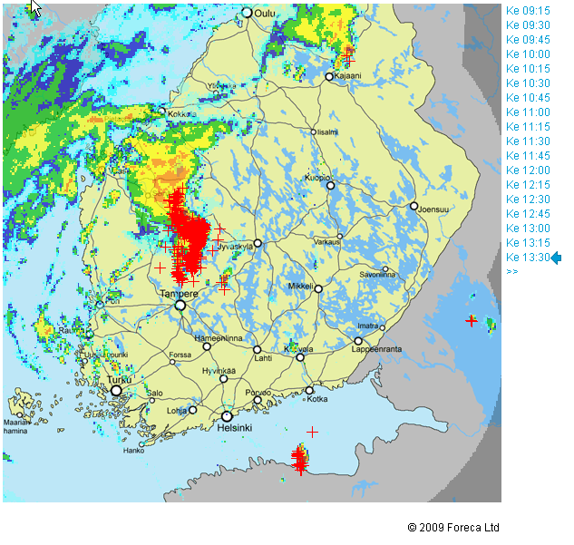 Ukkosmyrskyt sääkartalla ja