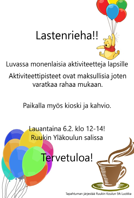 PERINTEINEN LASKIAISRIEHA Hietamaalla su 7.2 klo 11-14 Ohjelmassa: Pilkkimis-piste lapsille Moottorikelkkailua Lumikenkä-piste Lasten hiihtokisa Ilmoittautuminen 11.30. Kisa alkaa klo 12.