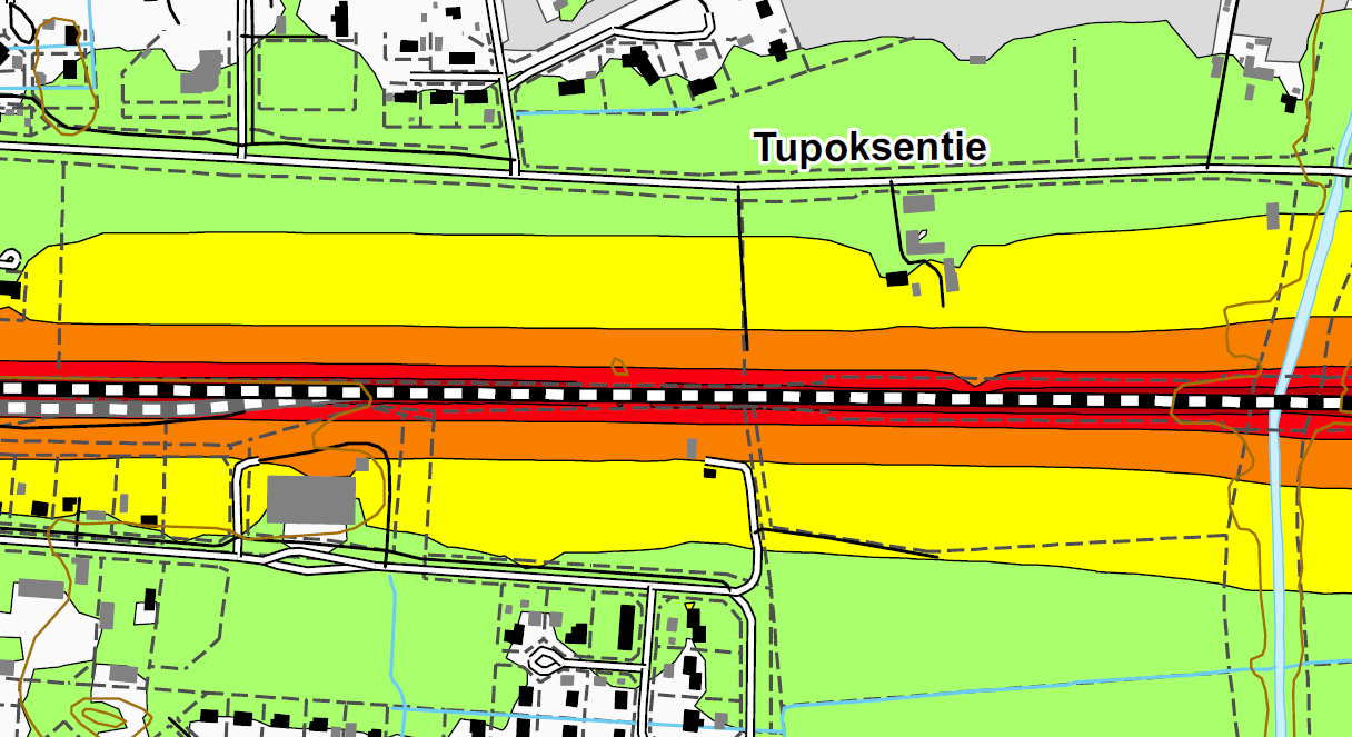 3.1.8 Ympäristön häiriötekijät Pohjanmaan rata aiheuttaa lähialueelle melu- ja tärinähaittoja. Tupoksentien liikenne saattaa aiheuttaa ajoittain meluhaittaa.