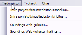 25(36) 10. Tiedonsiirto Tiedonsiirrossa huomioitavaa: Soundings Editor 3 tukee teknisesti tiedonsiirtoa Infra pohjatutkimusformaattien 1 ja 2 välillä.