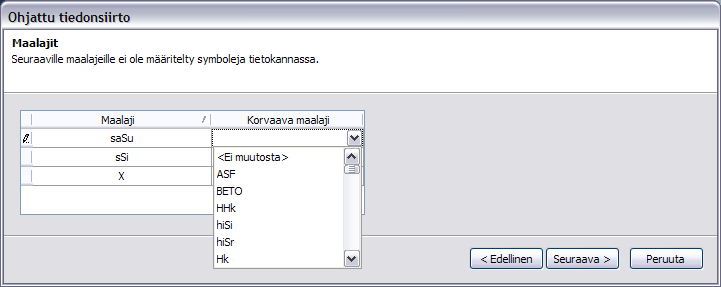 28(36) Metadata on pakollinen tieto. Se voidaan valita listalta tai tehdä uusi. Mikäli Kohdeprojektilla on eri korrdinaatti- ja/tai korkeusjärjestelmätieto ilmoitetaan asiasta.