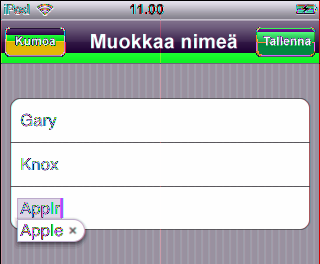 Kun yksinkertaistetun tai perinteisen kiinan käsinkirjoitus on käytössä, voit kirjoittaa kiinalaisia merkkejä sormella kuten kuvassa: Katso kohdasta Maakohtaiset sivulla 96 tietoja ipod touchn kielen