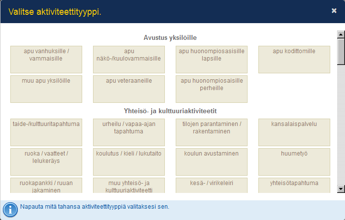 Lisää aktiviteetti -sivulla voit valita raportointikuukauden