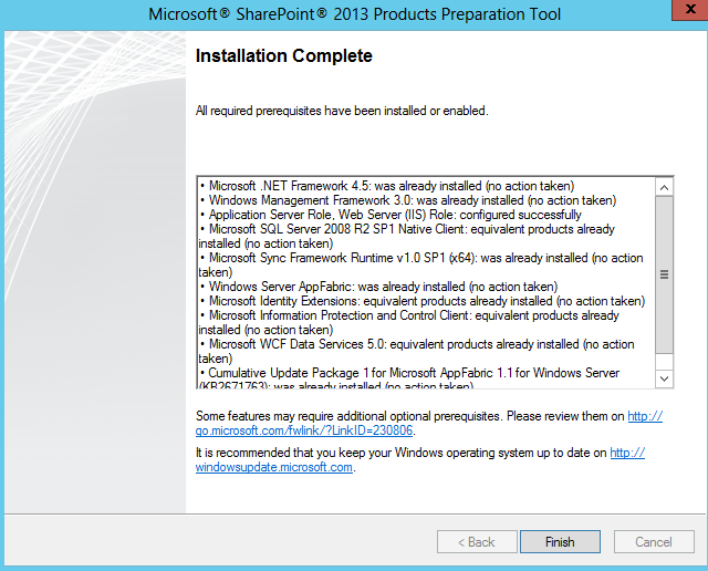 19. The software prerequisite installation is ready.