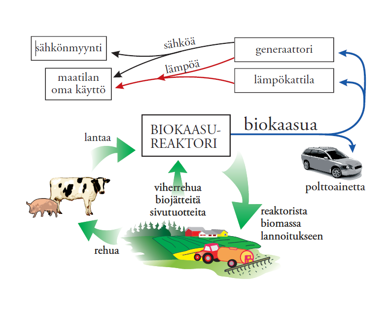 Biokaasu: suljetussa tilassa biomassasta,