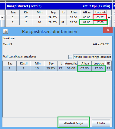 Järjestelmä avaa ruudun, josta voit valita päätettävän rangaistuksen: Valitse vain oikea rangaistus ja paina Päätä & Sulje, niin järjestelmä vaihtaa päätösajan.