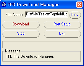 8.2 Vastaanotintietojen siirtäminen 55 Näin käytät TFD-Down-ohjelmaa: 1. Paina painiketta Find ja valitse uusi laiteohjelmisto. 2. Paina painiketta Download ja aloita tiedoston lataus. 3.