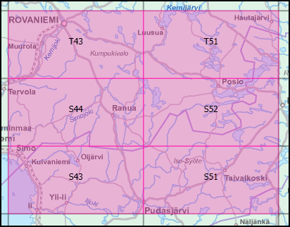 8 Kartta-aineisto on ladattavissa Maanmittauslaitoksen avointen aineistojen hankinta-sivustolta TM 35 -lehtijaon mukaisina palasina. Osoitekarttaa varten tarvitaan kuusi karttalehteä (Kuvio1).