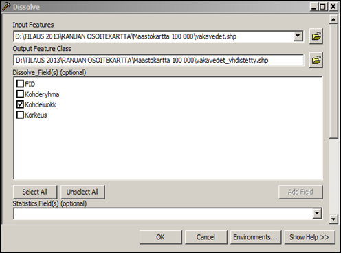 25 Kuvio 13. Dissolve-geoprosessointityökalu.