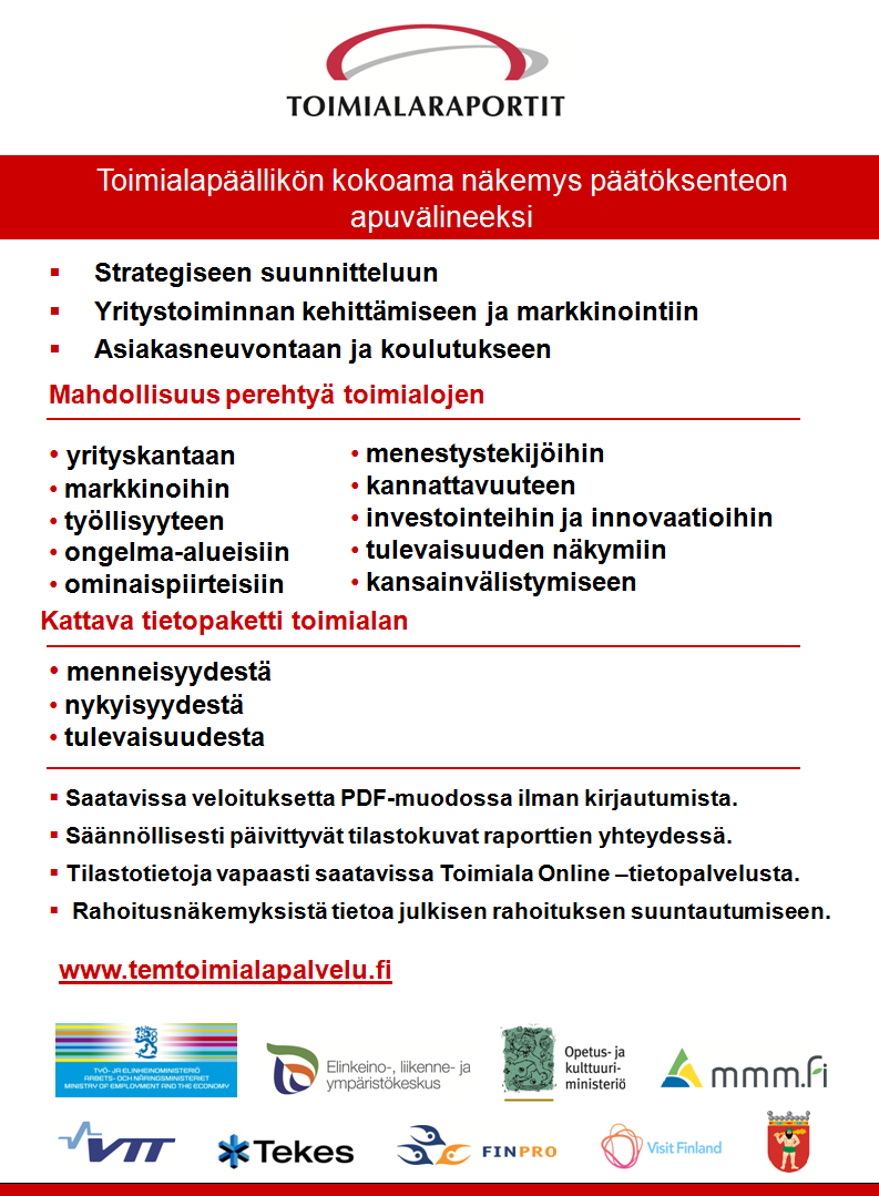 Toimialaraporttien käyttö 12 000-22 000 kpl/kk Alueelliset kehitysnäkymät 12 000 14 000 kpl/kk Rahoitusnäkemykset yli 1000 kpl/ kk Syksyisin