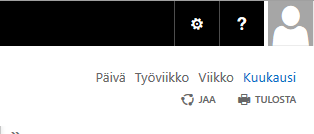 29 Kuva 20. Kalenterin näkymä. Seuraavaksi jaettiin kalenteri. Painamalla Kalenteri-näkymän oikeasta yläreunasta punaisella reunustettu JAA-nappia saadaan jakotoiminta käyntiin.