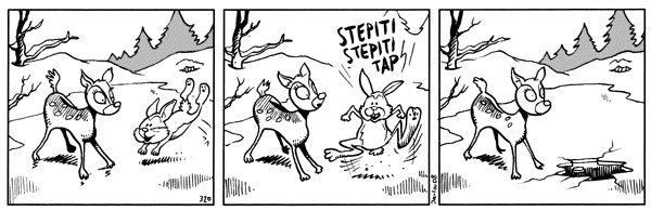 77 1837. Jarlan stripissä papereiden jälkeenjääneisyys tosin tarkoittaa, että paperit ovat hulluja, henkisesti jälkeenjääneitä, kuten papereiden sekopäiset ilmeet kertovat.