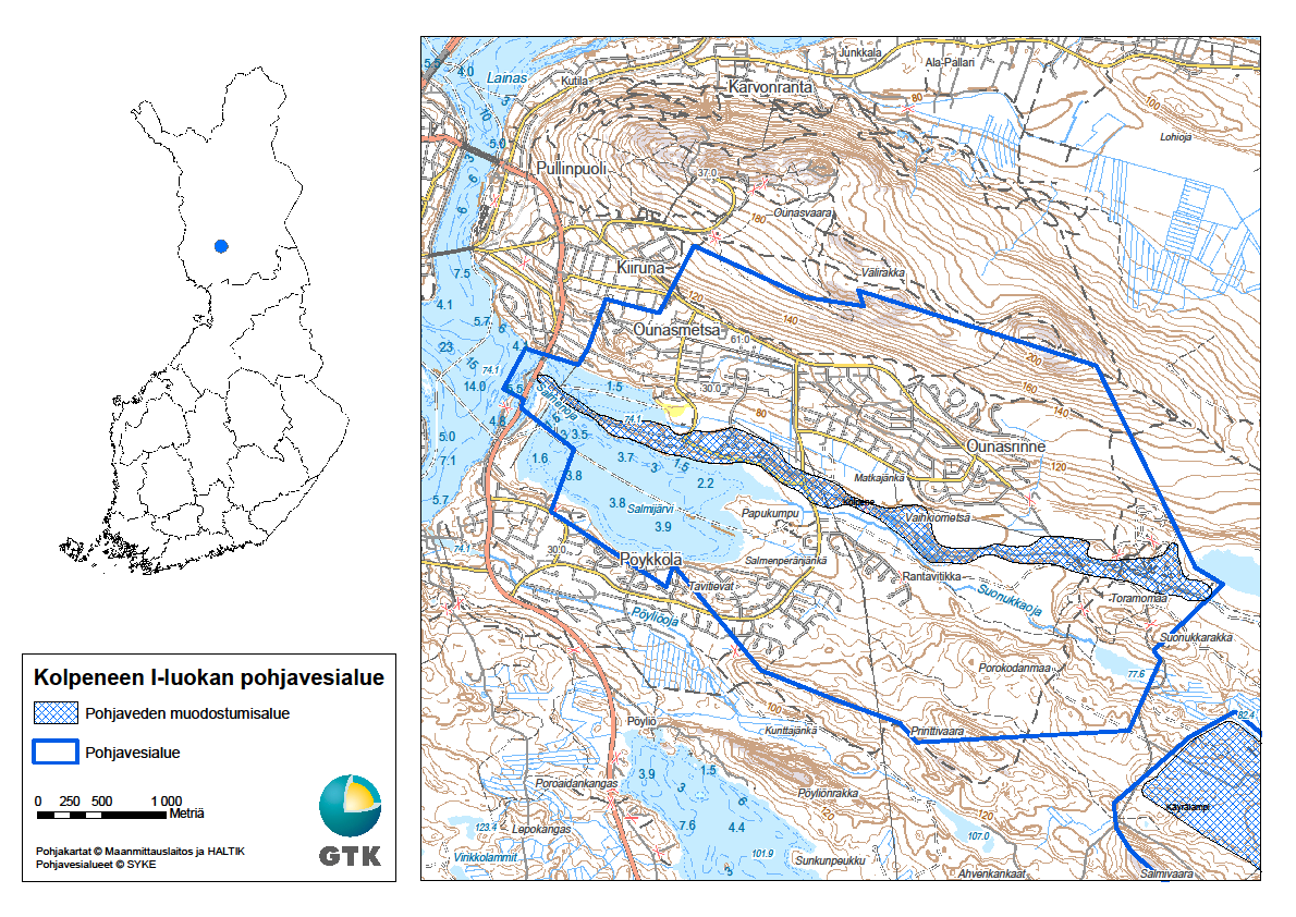 GEOLOGIAN TUTKIMUSKESKUS 2 Kuva 1. Kolpeneen pohjavesialueen sijainti.