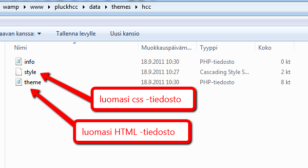 21 7.2. Tiedosto info.php Tiedostoista info.php sisältää perustiedost teemasta. Se voisi olla kuten alla. <?