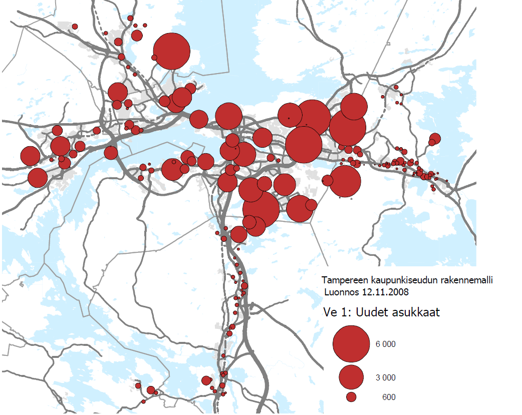 Rakennemallityö VE 1. Tiivistyvä kaupunkiseutu Kasvu keskittyy Tampereen kantakaupungin alueelle ja sen välittömään läheisyyteen (kantakaupunki laajenee ), kuntaja alakeskukset kasvavat maltillisesti.