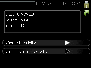 Jotta seuraavat toiminnot toimisivat, USB-muistilla pitää olla ohjelmatiedostot Tehowatti Air sisäyksiköstä.