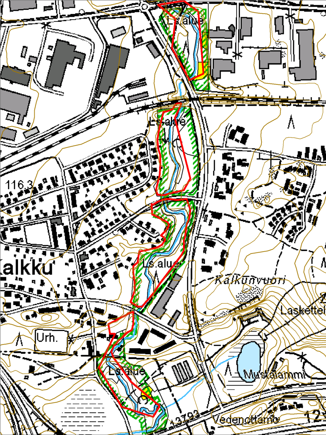 FCG SUUNNITTELU JA TEKNIIKKA OY Haukiluoman ja Tesoman 23 (38) Natura-alueen raja Luonnonsuojelualue Lehtokorpikuvio Lähteikkö Kuva 12.