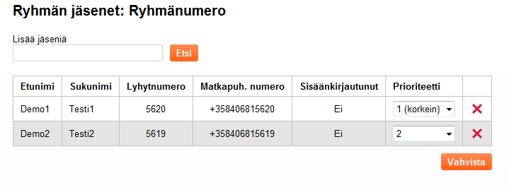 7.3.2012 20 (48) 3.5.2 Ryhmänumeroiden jäsenten tietojen hallinta Napsauta Muuta jäsenten tietoja -kuvaketta haluamasi ryhmänumeron kohdalta ryhmänumeronäkymässä.