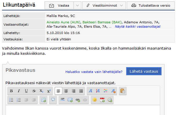 Ohje Sivu 14 (34) voit tilata tiedon saapuneista, lukemattomista viesteistä myös sähköpostiisi Ilmoitusasetukset-sivun kautta. Viesti aukeaa sen otsikkotietoa klikkaamalla.