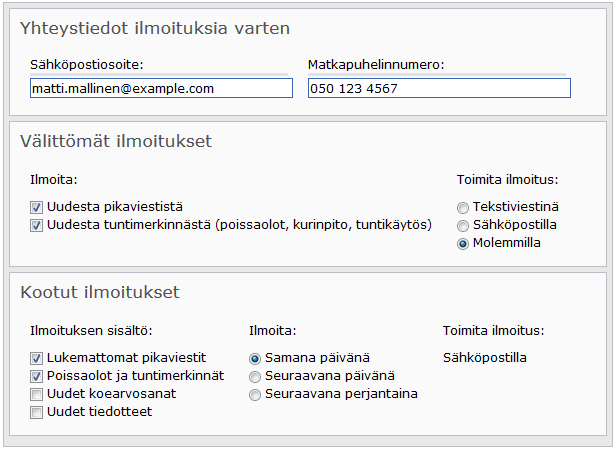 Ohje Sivu 9 (34) Tällaisella tunnuksella ei näe: Pikaviestejä (ei voi lähettää eikä vastaanottaa, ei voi viestiä opettajien tai lapsen kanssa) Oppilaan työjärjestyksiä Tuki-sivua, Hakemukset ja