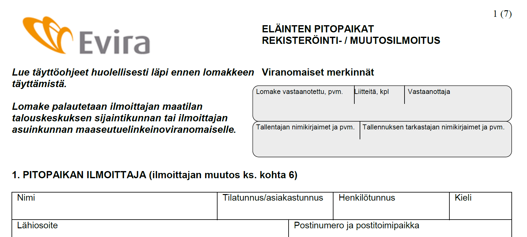 Pitopaikkojen rekisteröinti Pitopaikkatiedot (FI00000123456789