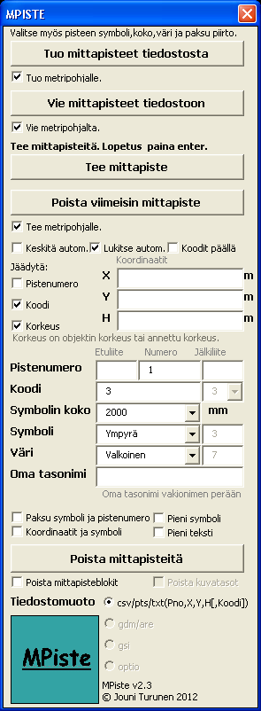 On myös huomattava, että kaikki koordinaattitiedot ovat aina metreinä tiedostossa vaikka ne voivat olla piirustuksessa millimetreinä.