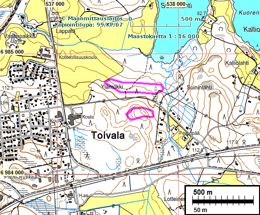 10 Sijainti: Huomiot: Siilinjärven kirkosta 11 km eteläkaakkoon Toivalan koululta itään joutavan tien kaarteen eteläpuolella, Iso-Jälän Suininlahdesta etelään on kivisellä moreenimaalla pari taistelu