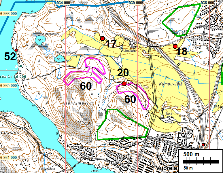 9 Sijainti: Huomiot: Siilinjärven kirkosta 9,5 km etelään Itkolan talon länsi- ja luoteispuolella sijaitsevan Hanhimäen rinteillä on kahdella eri korkeudella juoksuhautakaivantoja.