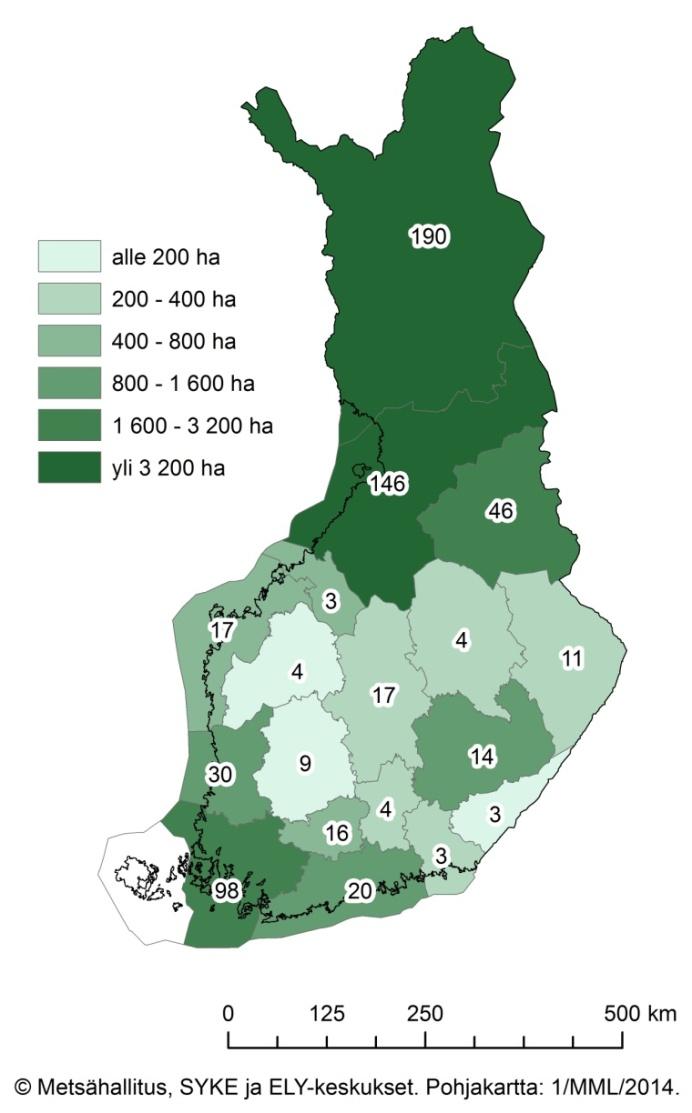 Kuva 5. Valtion mailla sijaitsevat perinnebiotooppikohteet maakunnittain (kpl). Kohteiden lukumäärä on viitteellinen.