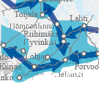 Ylivieska Uumaja Kokkola Iisalmi Rauma Uusikaupunki Iisalmi Vaasa Seinäjoki Joensuu Niirala Mikkeli Turku Lohja Salo Karjaa Hanko Tampere Imatra Lahti Kouvola Hamina Kotka Loviisa Porvoo Helsinki