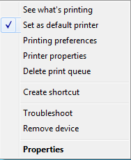 Käytössäsi oleva Default Printer (Oletustulostin) on merkitty vihreällä ympyrällä, jossa on valkoinen valintamerkki.