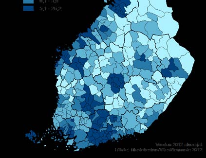 Kuva 2.5. Suomen asutut ja asumattomat 1 km x 1km karttalehtiruudut 31.12.2012 Kuva 2.6.