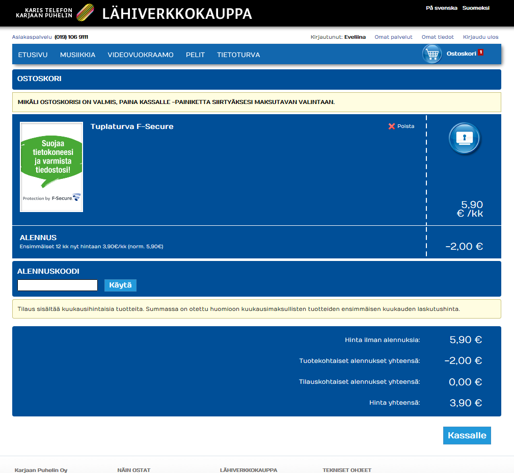 5. Ostoskorissa näet kaikki tilauksesi.