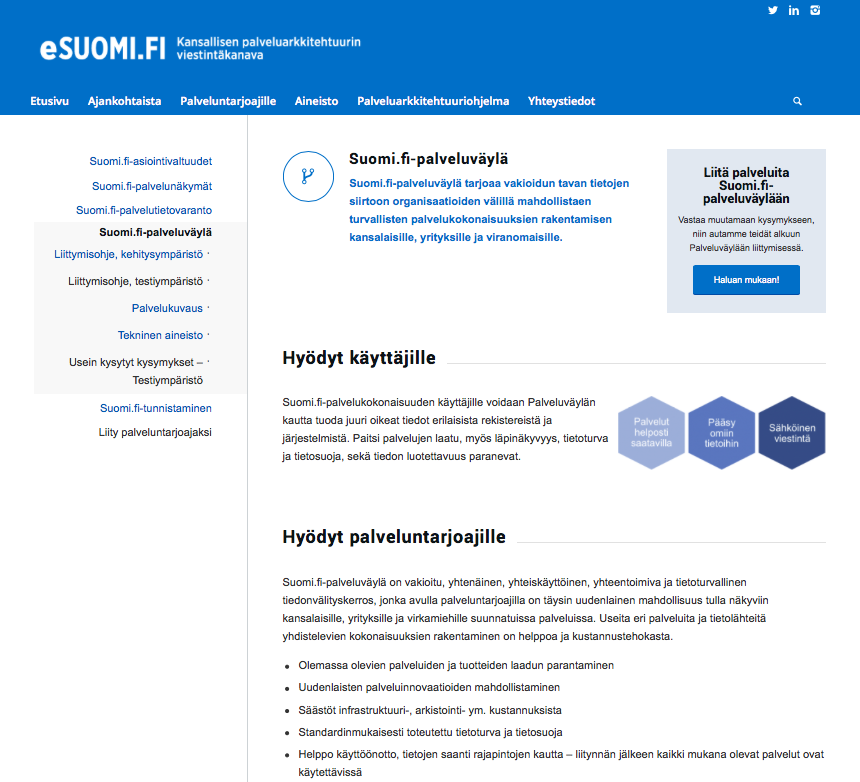 Nyt Palveluväylä tuotannossa, aineistoa aineisto.suomi.