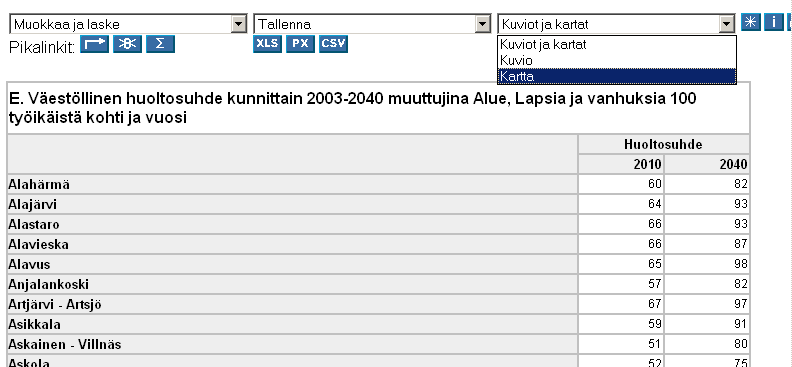 23 Karttatulostus Teemakarttatoiminto on kytketty vain osaan alueellisia tilastoja, jotka ovat erikseen esim.