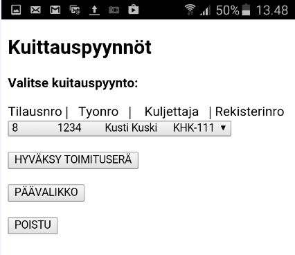 48 Kuva 6.16. Toimituksen hyväksyminen. 6.4 Tietosisältö ja tietokanta 6.4.1 Tietokannan yleiskuvaus Kiviainestoimittajan tietokantaan talletetaan kaikki tilausprosessiin liittyvä tieto, kuten käyttäjät, kalusto, kiviainestieto ja asiakasspesifiset tiedot.