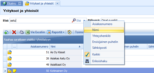 (14/117) 1.3 Kansion sisältö ja tiedon haku Tietoa voidaan hakea ensisijaisesti Etsi hakutoiminnolla, joka on kaikissa näkymissä, kts. kuva alla.