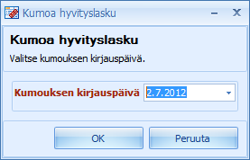 (91/117) Hyvityslaskun saa tulostettua asiakkaan, toimeksiannon tai normaalilaskun alta tai Taloushallinto > Hyvityslaskut -kansiosta. Valitse oikea hyvityslasku ja Toiminnot > Tulosta lasku.